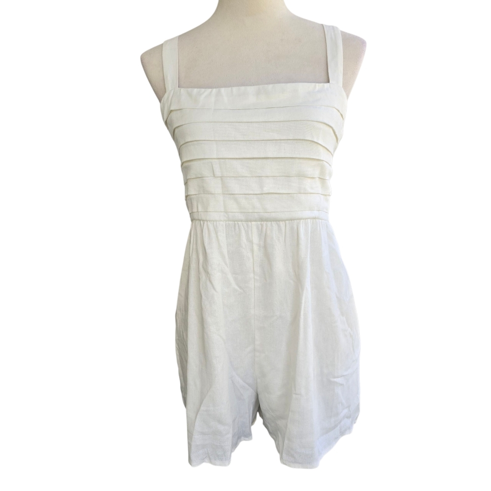 Altar'd State Ivory Pleated Romper Linen Blend Smock Back Size XL NWT